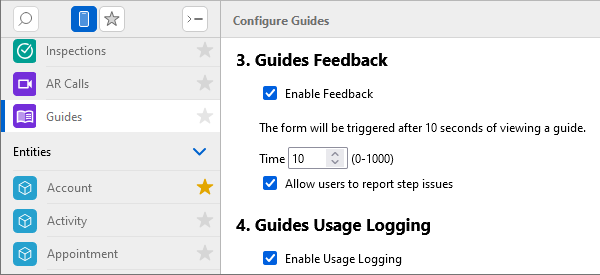 :Guide feedback and logging setting