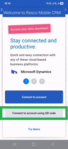 connect to resco mobile CRM using QR