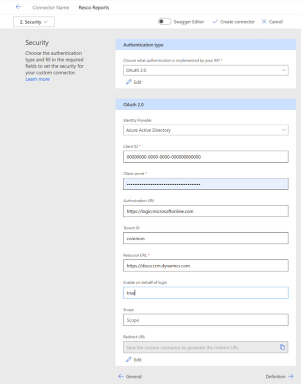 pa connector - security tab