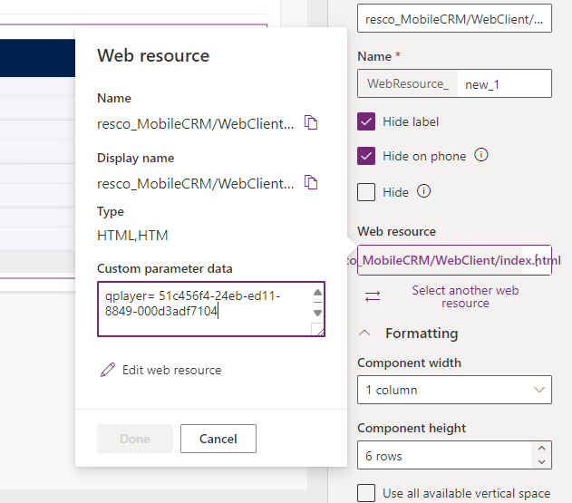 Define qplayer parameter for the web resource