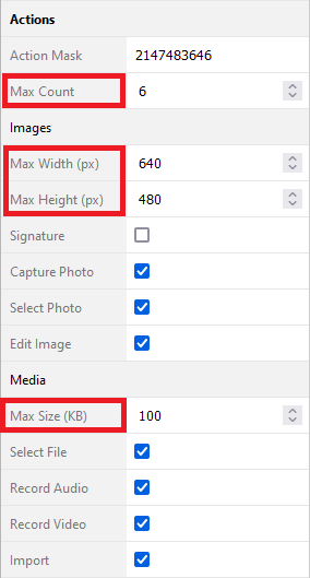 Image/Media question type properties in the QD