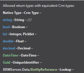 Plug-in assemblies: Return value of plugin: Allowed return type
