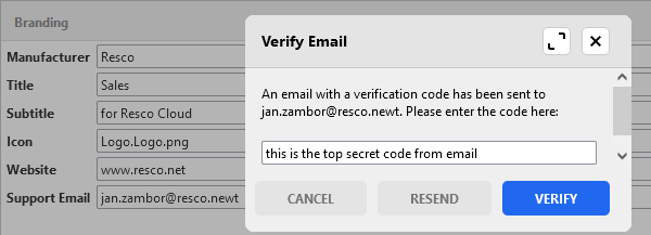 Branding verify support email