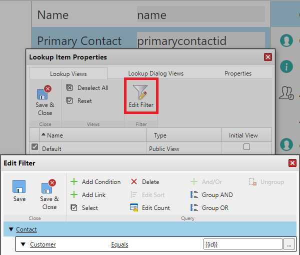 Example of adding filter to lookup view