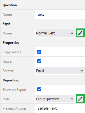 Buttons that open the selected style