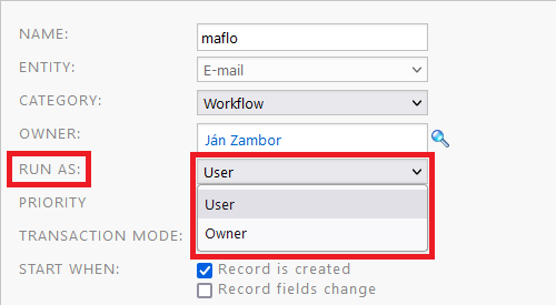 Run As - select user for executing server processes in Resco Cloud