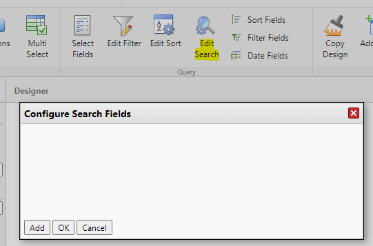 Edit Search window - Configure search field.