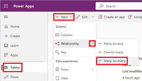 Guides: Creating new many to many relationship in powerapps