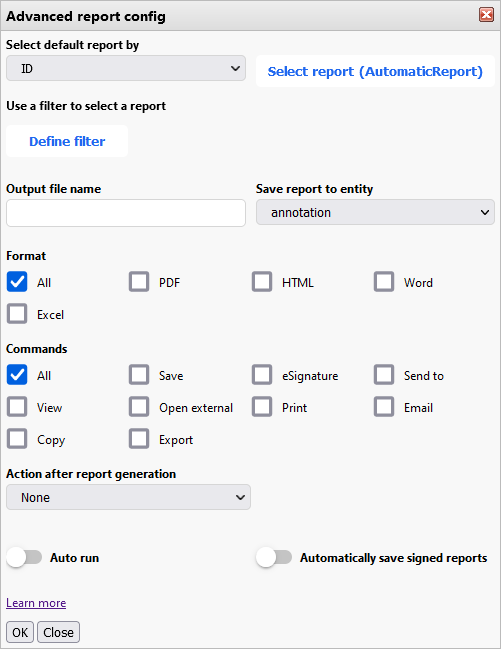 advanced report config overview