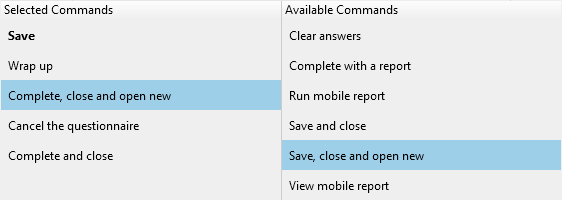 Questionnaire commands that open a new instance of the same questionnaire.