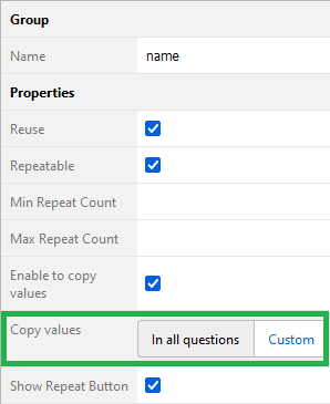 Select which answers to copy in repeatable groups