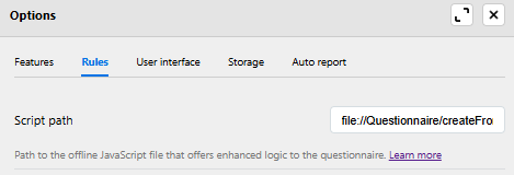 enter script path in questionnaire