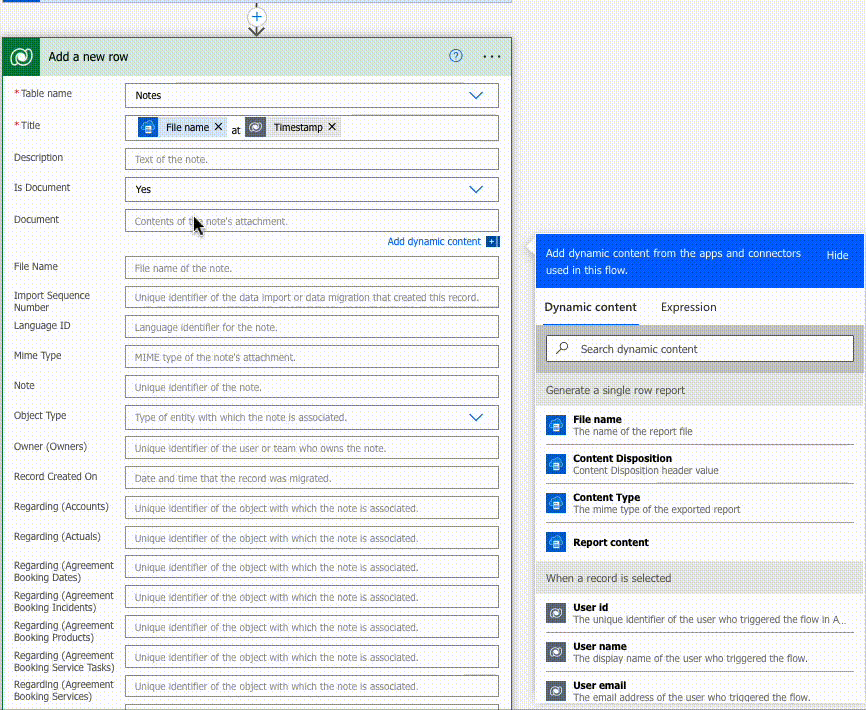 Resco Reports connector: Send Report In Email 4: Add New Row Document