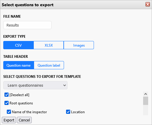 Results viewer: Exporting answered questionnaire data
