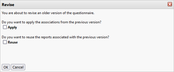 Questionnaire lifecycle revise dialog