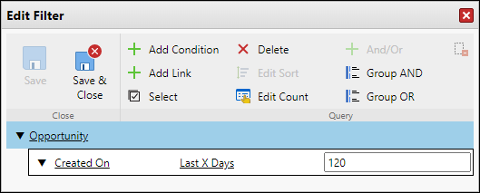 sync filter example: opportunity within 120 days
