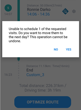 Route plan: Automatic scheduling may fail