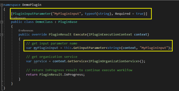 Plug-in assemblies: Input values of plugin: Input values