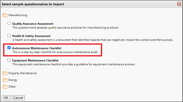 Autonomous maintenance checklist (new questionnaire sample)
