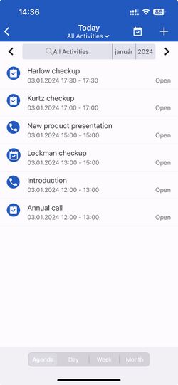 Agenda view on the Calendar