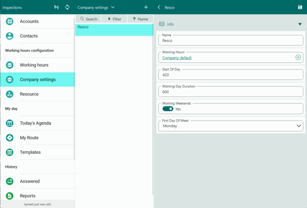 Define company-default working hours in thee app