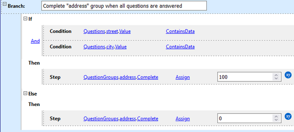 QD designer: Track group completion(Complete address group when all questions are answered)