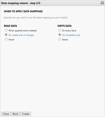 Create mapped questions in bulk: Select when to apply mapping