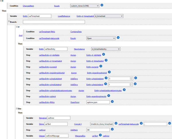 Timesheet clone button rule example