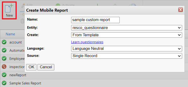Mobile reports for Resco Inspections: Create mobile report for questionnaire entity