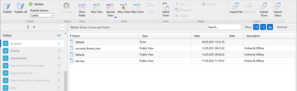 Mobile views forms and charts