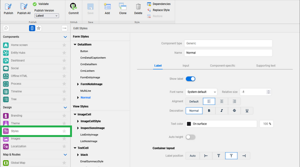 style editor in project menu