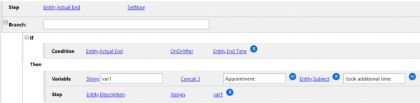 On Item Completed: Check if the appointment was finished on time rule example