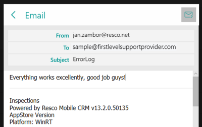 Send log email in Resco mobile apps