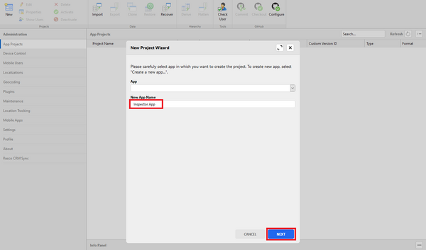 Resco Inspections on Dynamics 365: New app project: New Project 2