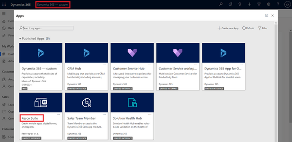 Resco Inspections on Dynamics 365: New app project: Resco Suite app