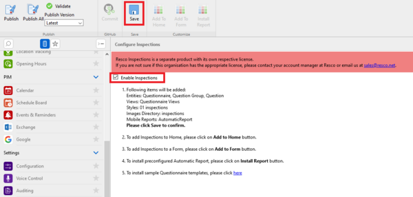 Resco Inspections on Dynamics 365: Existing app project: Inspections enabled