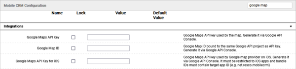 google maps configuration parameters