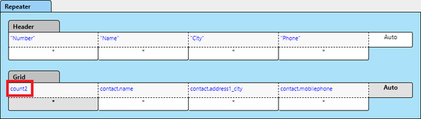 Report designer examples: Automatic numbering of repeating blocks 3 (Add count to repeater)
