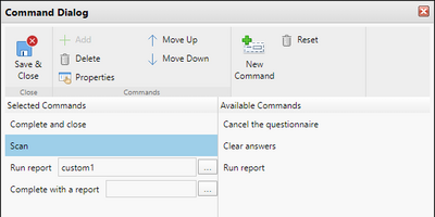 Managing commands: command dialog