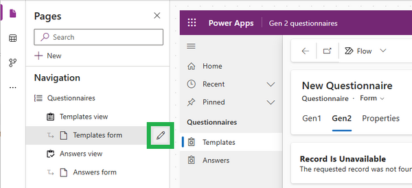 edit the form of the questionnaire table