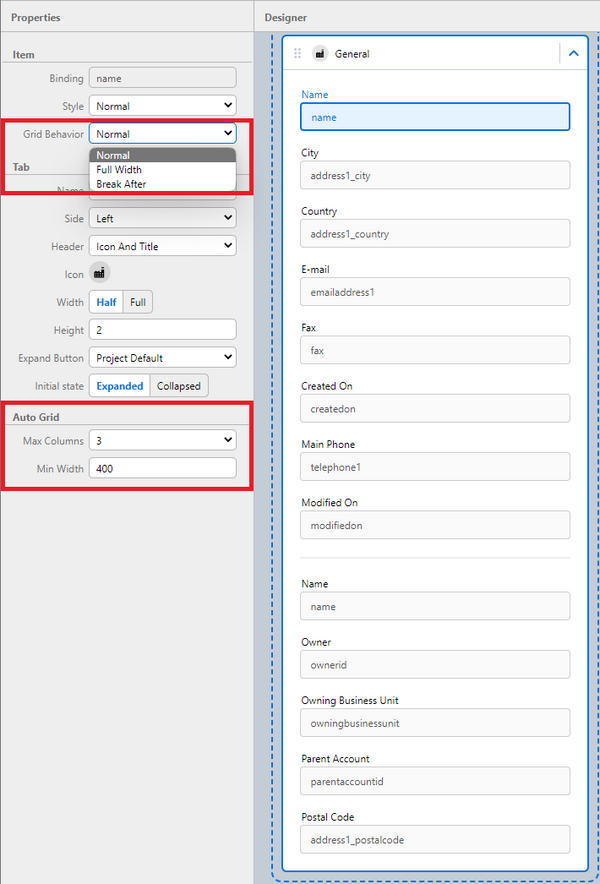 Auto Grid configuration example