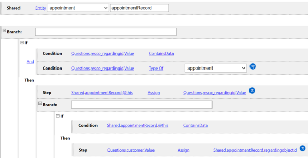 On Load: Populate the questions with data from regarding lookup entity rule example part 2 (rule - regarding entity(appointment))