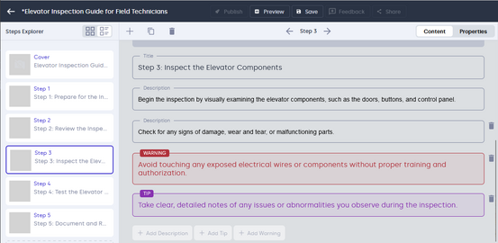 Guides AI tools: AI generated elevator inspection guide