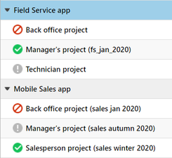List of app projects in groups