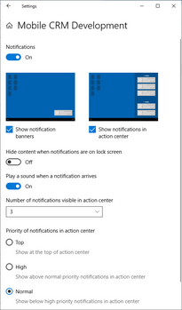 Notification setup for win10