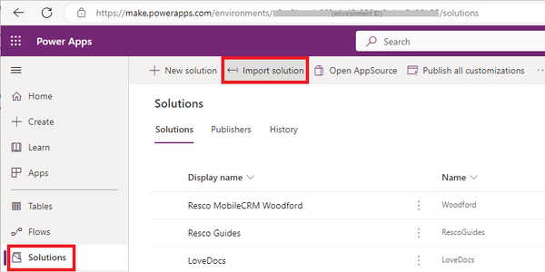 Import Guides solution into powerapps