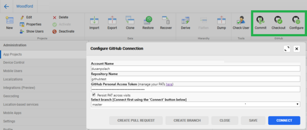 GitHub integration: Configure github connection