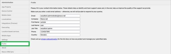 user profile information in Woodford