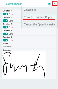 Resco Inspections on Dynamics 365: Generating reports from completed questionnaires: Complete wit a report