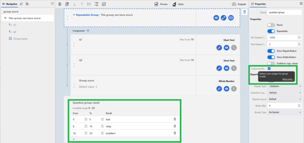 customize score ranges for groups